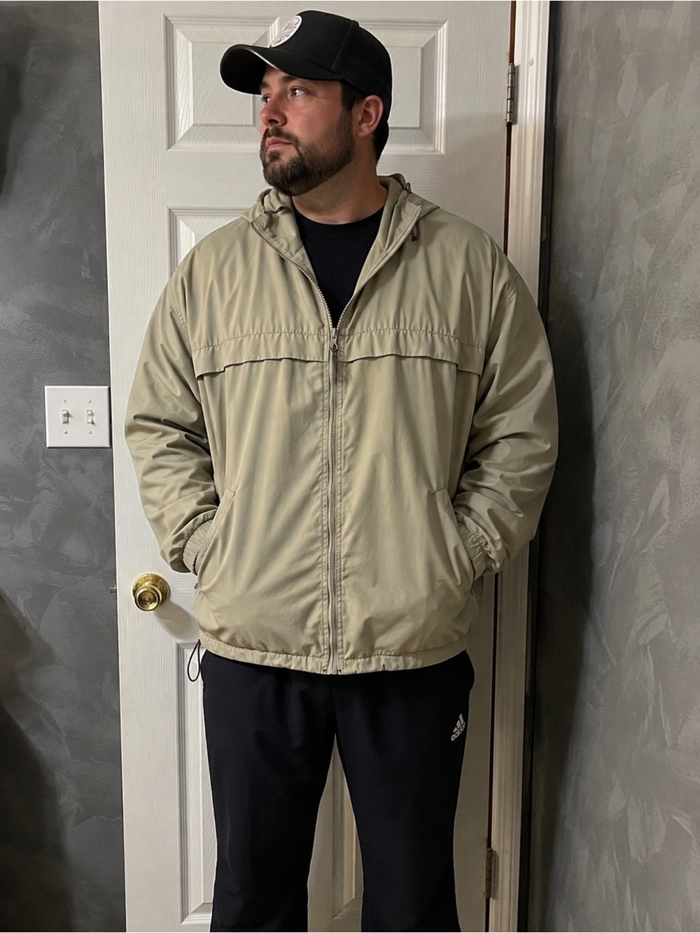 Vintage Athletic Works Men's XL Hooded Utility Windbreaker Jacket — Khaki